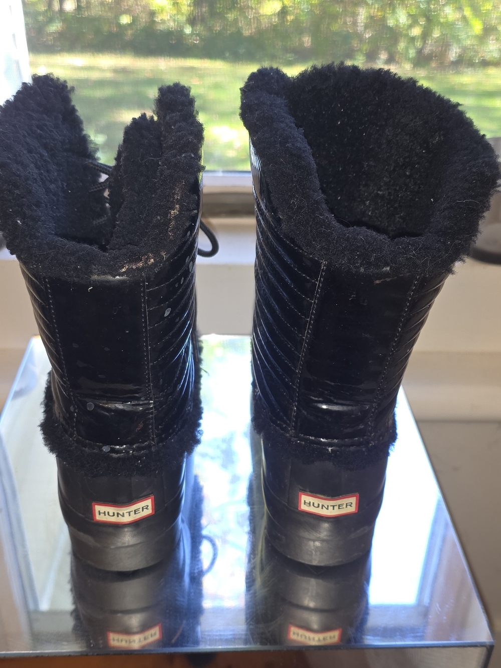 Chic Patent Leather Hunter Women's Real Shearling Lined Boots